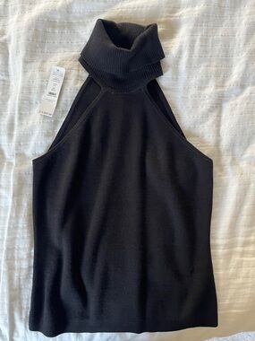 White House Black Market Black Ribbed Turtleneck Halter Knit Top NWT